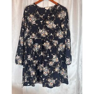 Everly Floral Print Tiered Dress Long Sleeve V Neck Womens Size M